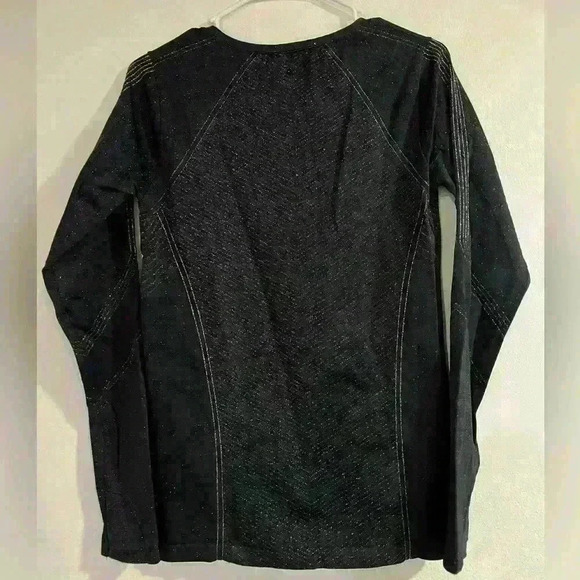 Athleta size L Black Silver Metallic Glitter Shine Top Thumbholes pre owned - Picture 8 of 8